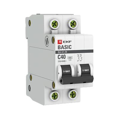 Автоматический выключатель EKF ВА47-29, C40, 40А, двухполюсный, 4.5 кА (mcb4729-2-40C)