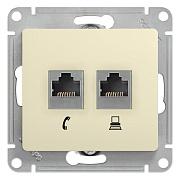 Розетка RJ11+RJ45 телефонная+компьютерная GLOSSA скрытой установки кат. 5е бежевый GSL000285 Schneider Electric