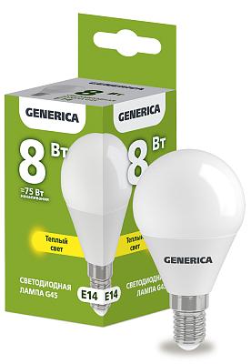 Лампа светодиодная G45 шар 8Вт 230В 3000К E14 GENERICA (LL-G45-08-230-30-E14-G)