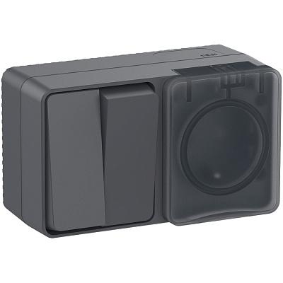 Розетка двойная Schneider Electric AtlasDesign Profi54, с заземлением, без шторок, 10 А, антрацит (ATN544074)