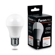 Лампа светодиодная 15,0Вт E27 A60 4000К 1260Лм матовый 230В шар белый, Feron (38036)