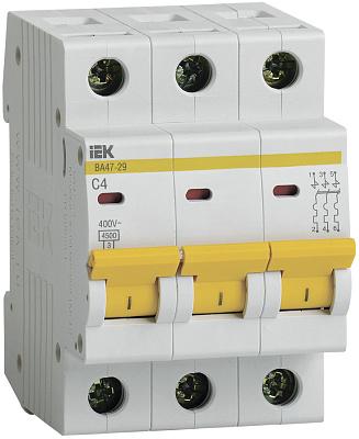 Автоматический выключатель IEK ВА 47-29 C4, 4А, трехполюсный, 4.5кА (MVA20-3-004-C)