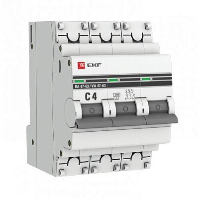Автоматический выключатель EKF ВА 47-63 C4 PROxima, 4А, трехполюсный, 4.5кА (mcb4763-3-04C-pro)