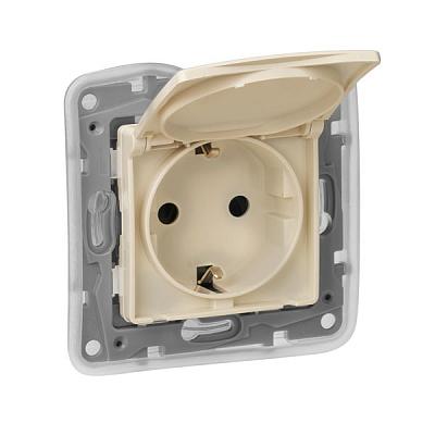 Etika слон кость Розетка 1-я 16А с крышкой IP44 с/з 672332 /10шт/ Legrand
