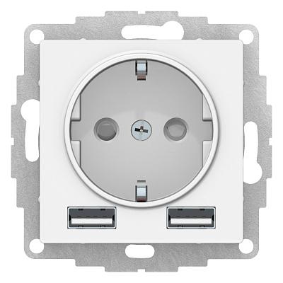 Розетка одинарная 16А с 2 USB A+A, 5В/2,4А, 2х5В/1,2А, цвет белый, Schneider Electric (ATN000130)