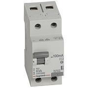 Выключатель дифференциального тока (УЗО) Legrand RX3, 63А, 100 мА, AC, двухполюсный, однофазный (402030)