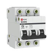 Автоматический выключатель EKF Basic, C6, 3-х полюсный, C6, 4.5 кА (mcb4729-3-06C)