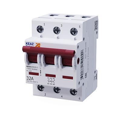 Выключатель нагрузки модульный OptiDin BM63PL-332-УХЛ3, трехполюсный, 32 А, КЭАЗ (328168)