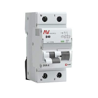 Дифференциальный автомат EKF AVERES, 40А, C40, 1 полюсный + N, 30 мА (rcbo6-1pn-40C-30-ac-av)