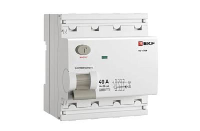 Выключатель дифференциального тока ВД-100N 4P 40А 30мА тип AC эл-мех 6кА PROXIMA EKF E1046M4030