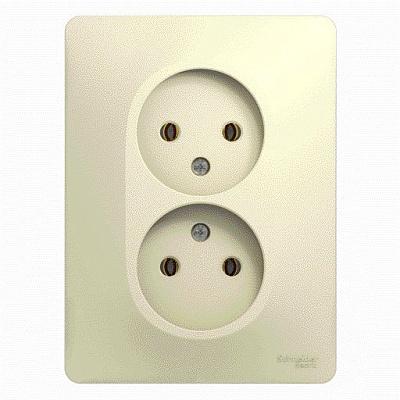 Розетка двойная Schneider Electric Glossa, без заземления, без шторок, бежевая, 16А (GSL000220)
