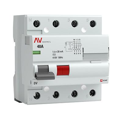 Выключатель дифференциального тока (УЗО) EKF AVERES, 40 А, 30 мА, AC, четырехполюсный, трехфазный (rccb-4-40-30-ac-av)