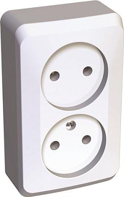 Розетка двойная Schneider Electric Этюд, без заземления, со шторками, белая, 16А, наружная (PA16-006B)