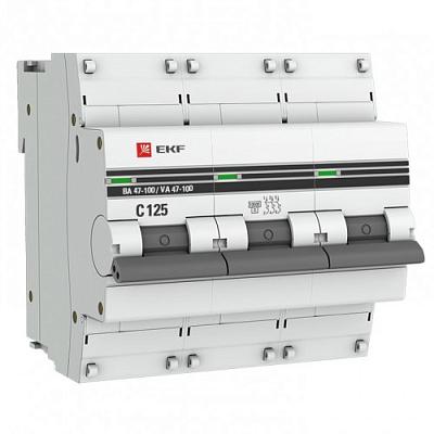 Автоматический выключатель EKF ВА 47-100 C16 PROxima, 16А, трехполюсный, 10кА (mcb47100-3-16C-pro)
