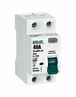 Выключатель дифференциального тока (УЗО) DeKraft УЗО-03, 40 А, 30 мА, AC, двухполюсный, однофазный (14209DEK)