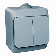 Выключатель двухклавишный ЭТЮД открытой установки IP44 (сх.5) серый BA10-042C Schneider Electric