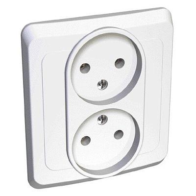 Розетка двойная Schneider Electric Этюд, без заземления, без шторок, белая, 16А, скрытая (PC16-005B)