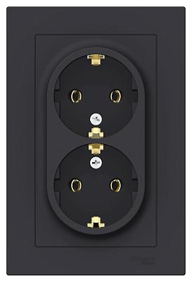 Розетка двойная с заземлением, 16А в сборе, AtlasDesign, цвет карбон, Schneider Electric (ATN001024)